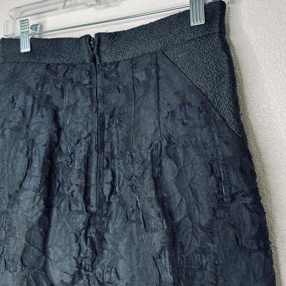 H&M Black Tiered Burnout Jacquard Weave Lace Pockets Back Zip Mini Skirt 8 - Picture 7 of 10